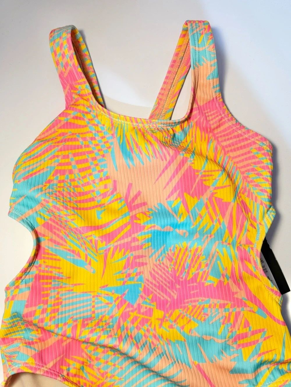 Art Class Girls One-Piece Swimsuit Ribbed Knit Multi Tropical Print Sz XS(4/5)